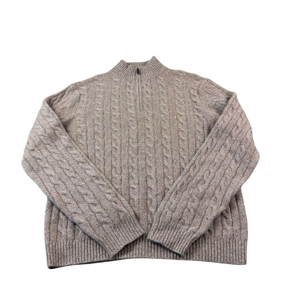 Saks Fifth Ave Brown Cableknit Pure Cashmere Half Zip Pullover Size XL